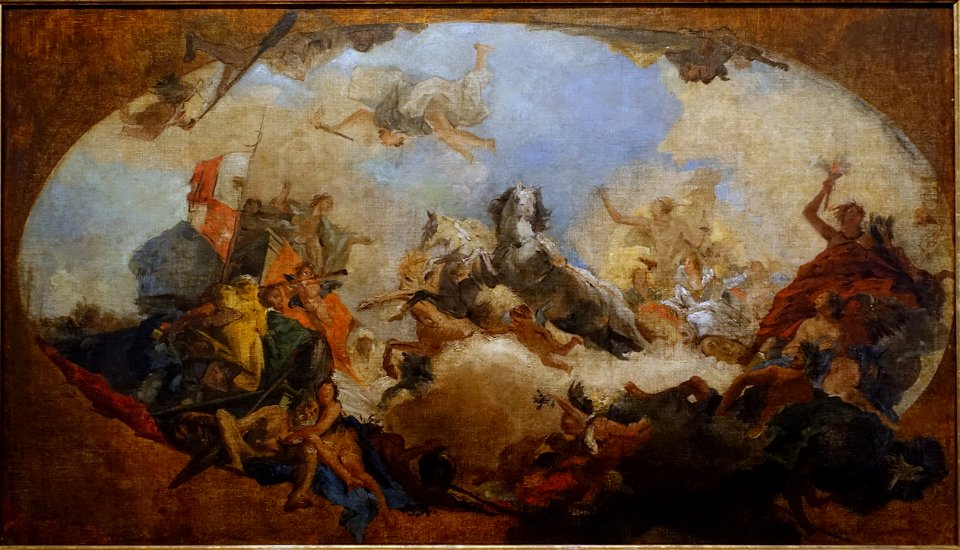 Apollo leads Beatrice of Burgundy as a bride to Frederick I, Holy Roman Emperor, Giovanni Battista Tiepolo, 1751, fresco - Mainfränkisches Museum - Würzburg, Germany - DSC04585