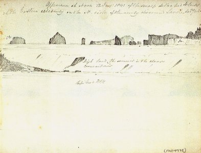 Appearance at Noon 12 Jany 1841 of the small detached islands at the Eastern extremity on the N. side of the newly discovered lands - Lat 71-30 RMG PV9975