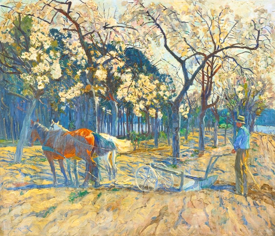 April Flowers (Man Plowing among Apple Blossoms) by Philipp Franck