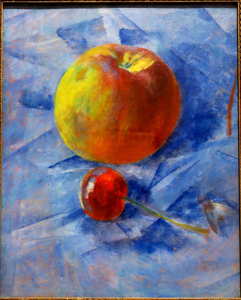Apple and cherry by Petrov-Vodkin (1917, Paleev. col)
