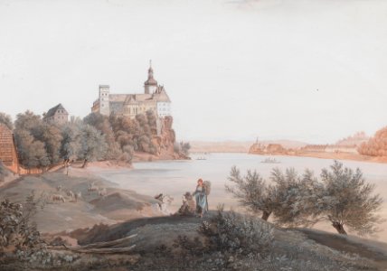 Aquarell - Schloss Persenbeug und Ybbs - Alt - 1823