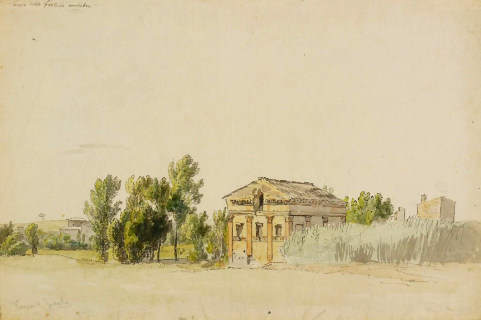 Aquarell - Rom - Tempel der Fortuna - Domenico Quaglio - um 1830