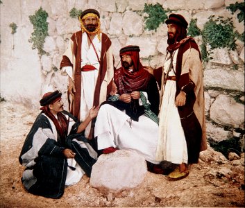 ARAB MEN IN JERUSALEM ENGAGED IN A FRIENDLY CONVERSATION