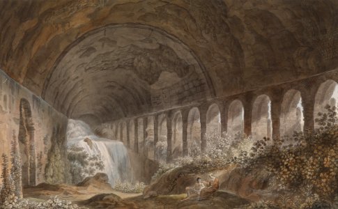 Aquädukt und Wasserfall Italien um1800. Free illustration for personal and commercial use.