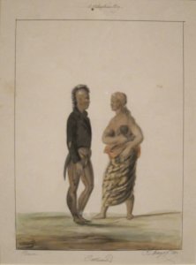 'Costumes' -of Hawaii-, watercolor, ink wash and graphite on paper by Jacques Arago