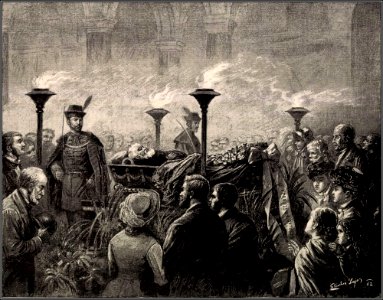Arany János ravatala az Akadémia előcsarnokában. Mo. és a Nagyvilág, 1882