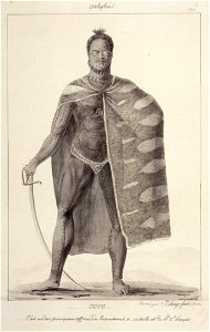 'Ooro, One of the Principal Officers of Kamehameha II', pen and ink wash over graphite by Jacques Arago, 1819, Honolulu Academy of Arts