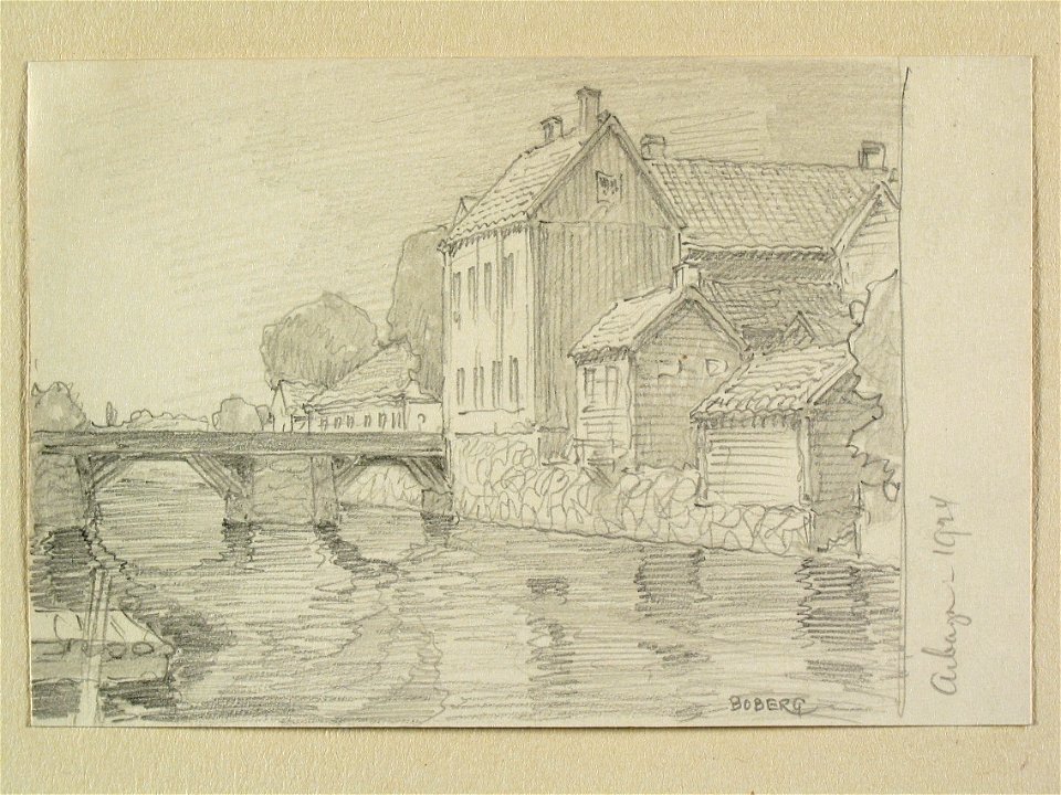 Arboga, Västmanland. Teckning av Ferdinand Boberg - Nordiska museet - NMA.0090350