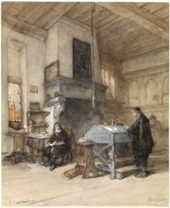 Archief te Veere met figuren in zeventiende-eeuws kostuum Rijksmuseum SK-A-3650