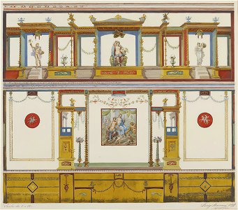 Architectural fresco with mural in Pompeii watercolor by Luigi Bazzani