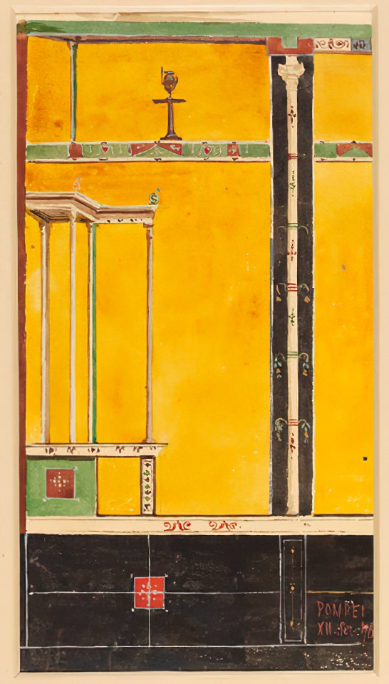 Architectural fresco in Pompeii watercolor by Luigi Bazzani
