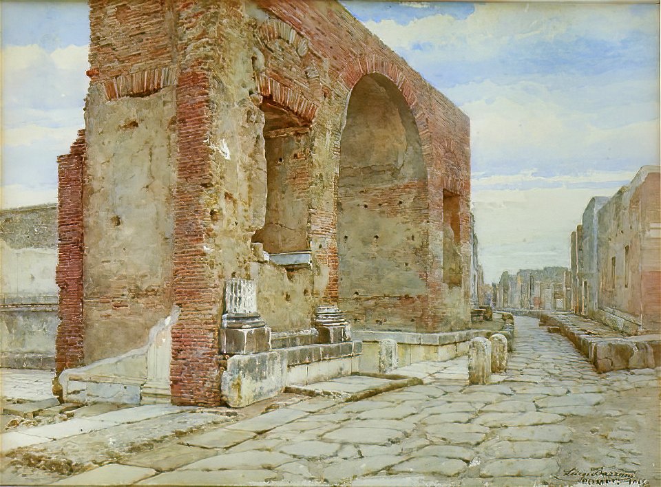 Arches of Nero in the Forum in Pompeii watercolor by Luigi Bazzani