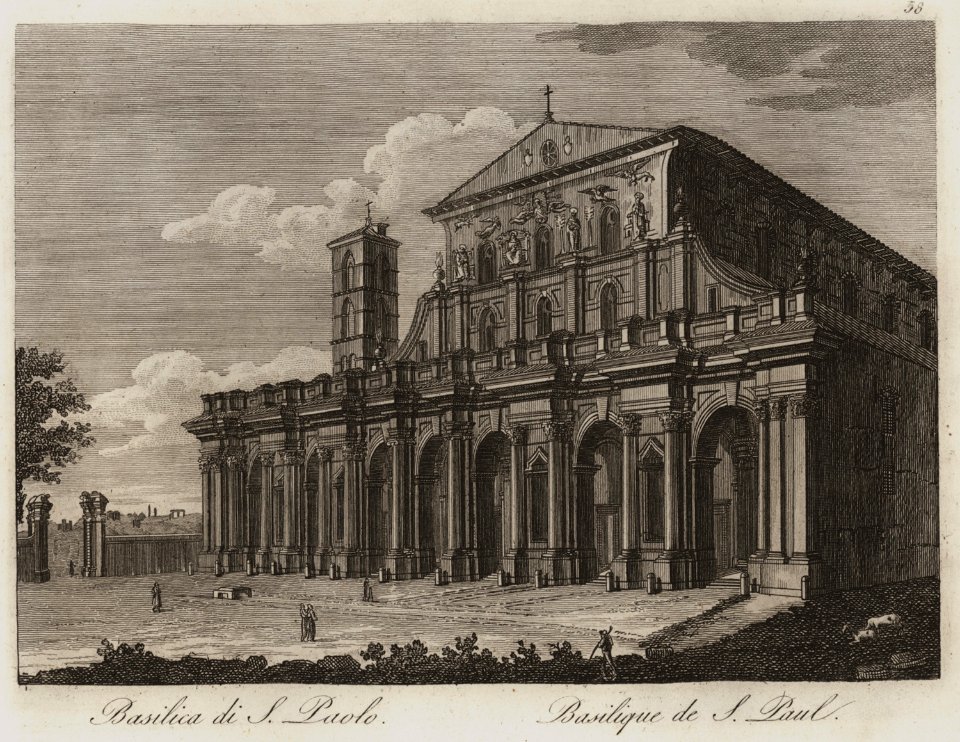 Basilica di S Paolo - Li Monumenti Piú Celebri Di Roma Antica E Moderna Disegnati Da Vero Ed Incisi Dai Migliori Artisti Rome Presso Po - 1850