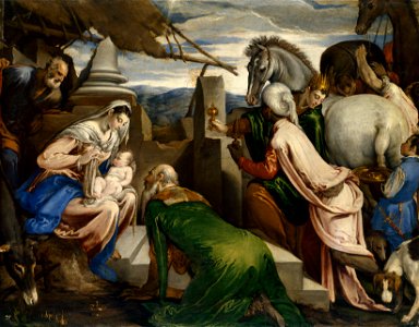 Jacopo da Ponte,called Jacopo Bassano - Adoration of the Magi - Google Art Project. Free illustration for personal and commercial use.