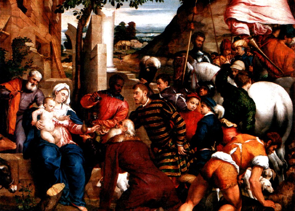 Jacopo Bassano - L'Adorazione dei Magi - NGE. Free illustration for personal and commercial use.