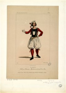 Basque - Bonnet de laine, veste de drap, culotte de piquée, bas de soie, brodequins de velours (Nouveaux travestissemens, n° 61) - Fonds Ancely - B315556101 A GAVARNI 1 020