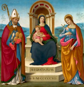 Bastiano Mainardi - Madonna and Child with St. Justus of Volterra and St. Margaret of Antioch. - 51.58 - Indianapolis Museum of Art. Free illustration for personal and commercial use.