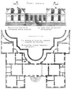 Bastiments v1 (Gregg 1972 p61) - St-Germain-en-Laye river facade and partial plan of the new chateau