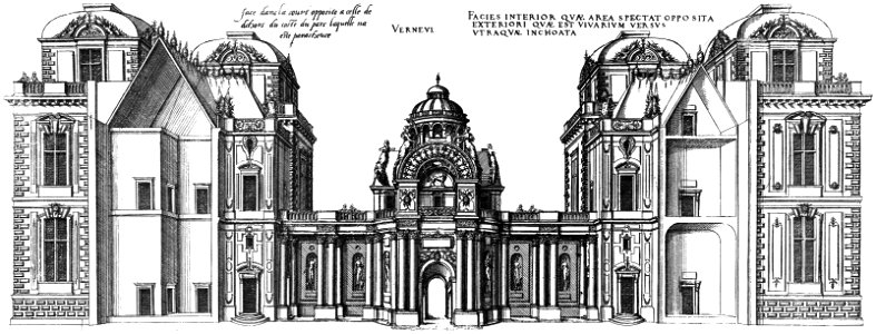 Bastiments v1 (Gregg 1972 p75) - Verneuil elevation court facade entrance wing first design