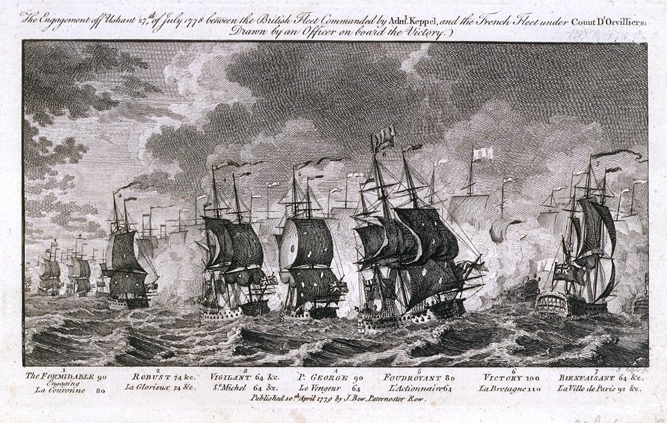 Bataille d Ouessant 1778 gravure anglaise