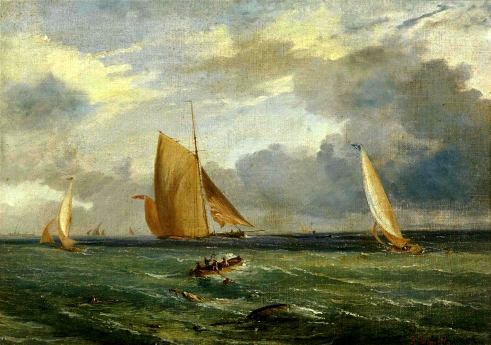 Bateaux en régate et scène de pêche au large du cap d'Antibes