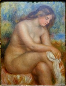 Bather Drying her Right Leg, by Pierre-Auguste Renoir, c. 1910, oil on canvas - Museu de Arte de São Paulo - DSC07265. Free illustration for personal and commercial use.
