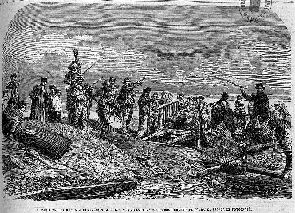 Batería de los heroicos defensores de Béjar y cómo estaban colocados durante el combate, sacada de fotografía, de Alfredo Perea