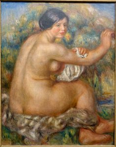 Bather Drying her Right Arm, Large Sitting Nude, by Pierre-Auguste Renoir, 1912, oil on canvas - Museu de Arte de São Paulo - DSC07260. Free illustration for personal and commercial use.