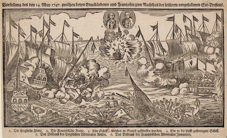 Bataille du cap Finistere mai 1747 estampe en allemand