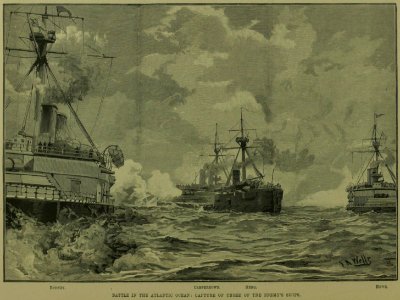 Battle in the Atlantic Ocean, capture of three of the enemy's ships. The Naval Manoeuvres of 1889 - ILN 1889