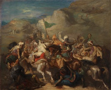 Battle of Arab Horsemen Around a Standard by Théodore Chassériau. Free illustration for personal and commercial use.