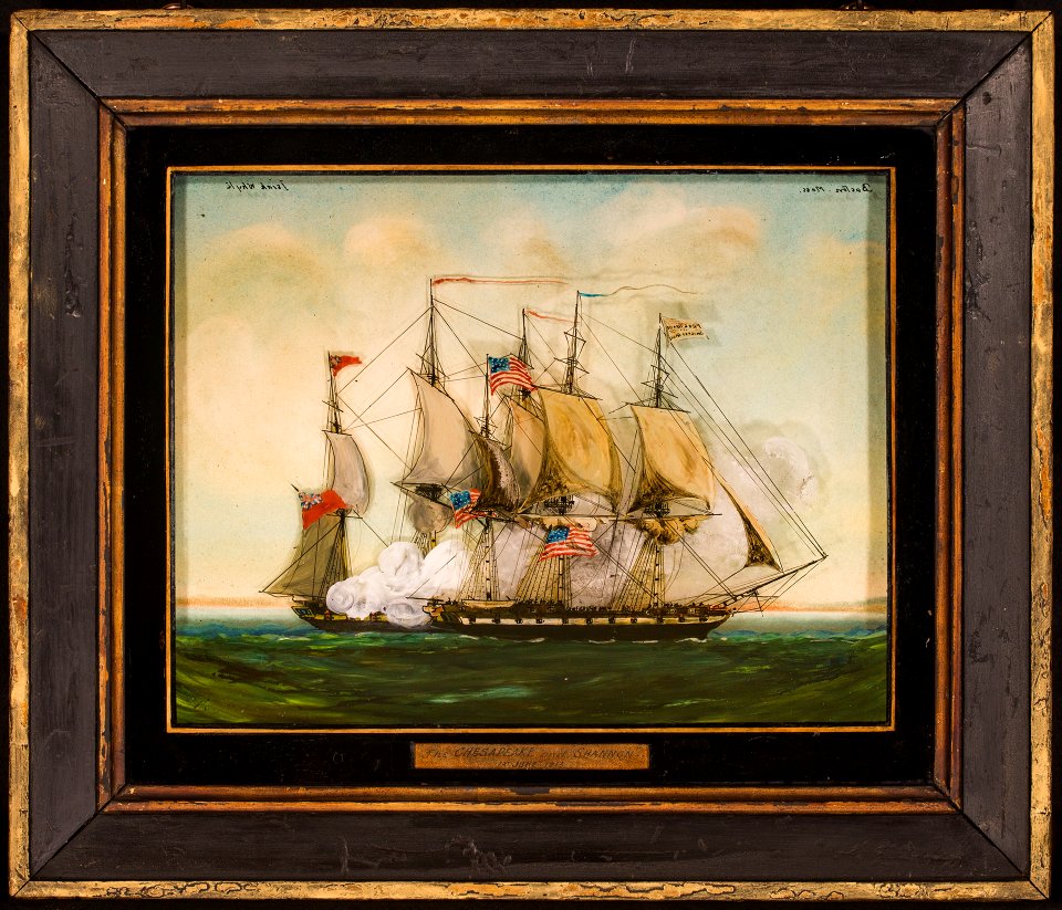Battle of Boston Harbor, USS Chesapeake and HMS Shannon, by Isiah Whyte - framed