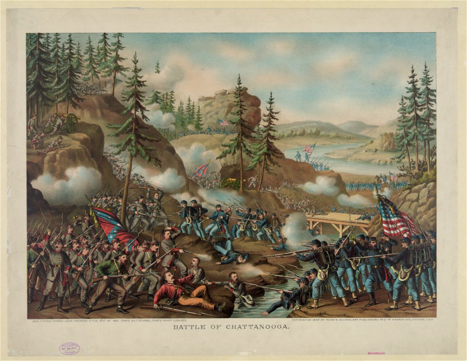 Battle of Chattanooga-Gen. Thomas' charge near Orchard Knob, Nov. 24' 1863-parts A.O.T. Potomac, Tenne. & Cumbd. engaged LCCN91482116