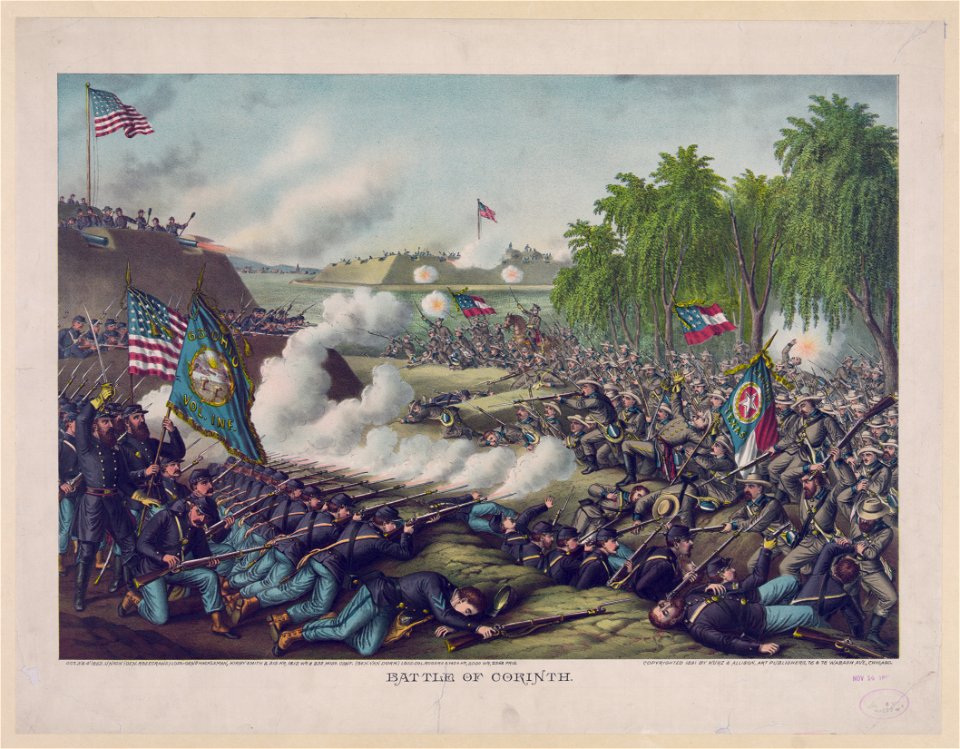 Battle of Corinth-Oct 3 & 4 1862-Union (Gen. Rosecrans). Loss- Gen. Hackleman, Kirby Smith ... Conf. (Gen. Van Dorn). Loss- Col. Rogers ... LCCN91482141
