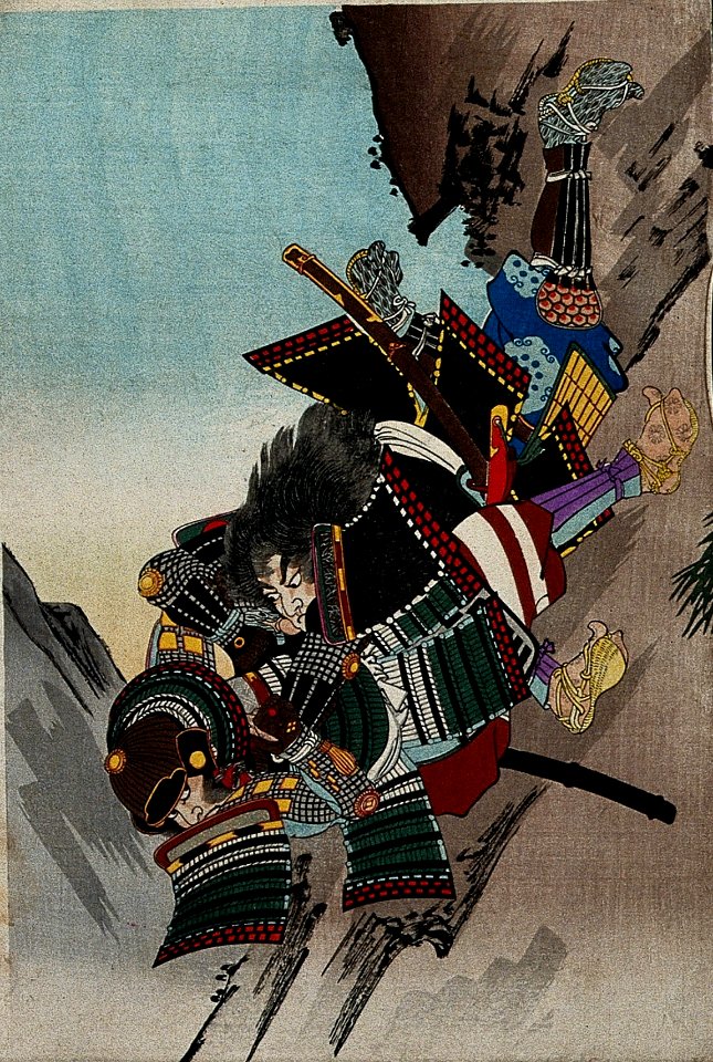 Battle at Shizugatake, Katō Toranosuke and Yamaji Shōgen by Chikanobu