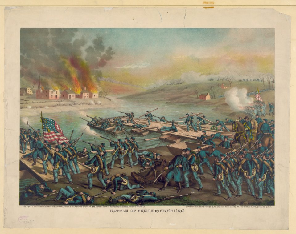 Battle of Fredericksburg-the Army o.t. Potomac crossing the Rappahannock in the morning of Dec. 13' 1862, under t. comd. of Gen's Burnside, Sumner, Hooker & Franklin LCCN91482051