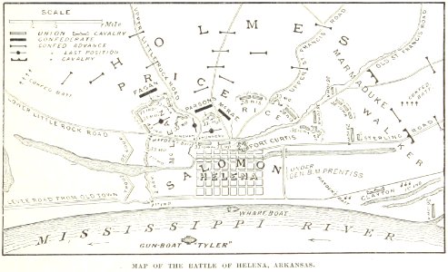 Battle of Helena map. Free illustration for personal and commercial use.