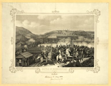 Battle of Hermannstadt - sketched by Capt. Ed. Scheifele ; drawn on stone & lith by Schaerff & Bro. 71 Market Str. St. Louis. LCCN2006677461