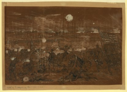 Battle of Gettysburg. Longstreet's attack upon the left center of the Union lines. Blue Ridge in distance LCCN2004660443