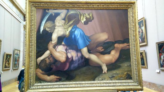Battle of David and Goliath by Daniele da Volterra in Louvre. Free illustration for personal and commercial use.