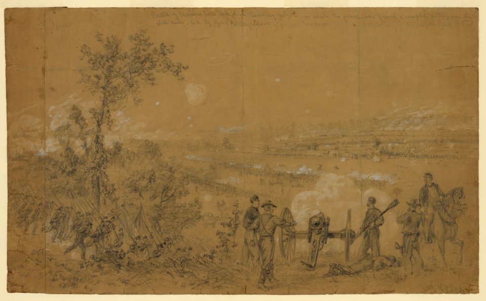 Battle of Malvern hills fou(ght) on Tuesday July 1st in which the federal forces gained a complete victory over the rebel army, led by Genl's Magruder and Jackson LCCN2004660457