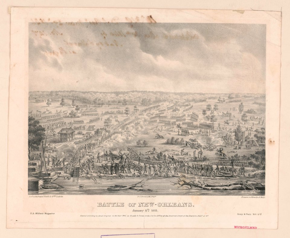 Battle of New Orleans - January 8, 1815 - desd. on the field of battle by Hthe. Laclotte ; drawn on stone by A. Hoffy ; P.S. Duval lith. Phila. LCCN2012645333