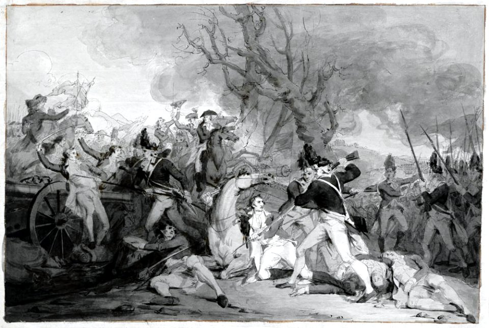 Battle of Princeton - sketch by Trumbull. Free illustration for personal and commercial use.