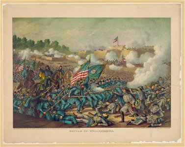 Battle of Williamsburg-Gen. Hancock's charge, May 5, 1862. Union (Gen. McClellan) ... Conf. (Gen. J.E. Johnston) ... LCCN91482054