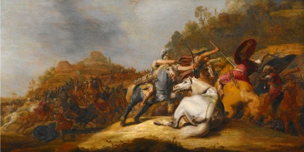 Battle on Horseback with Armored Soldiers & Soldiers Wearing Turbans by Gerrit Claesz. Bleker