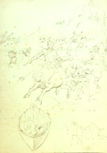 Battle scene in 1615, with knights in armour on horseback and foot soldiers RMG PV2557