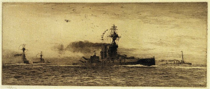 Battleships at sea RMG PW2167. Free illustration for personal and commercial use.