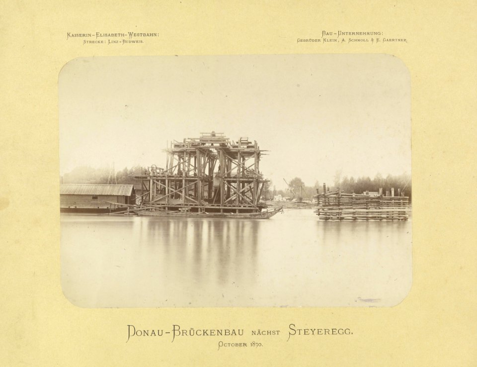 Bau Donaubrücke nächst Steyregg 1870
