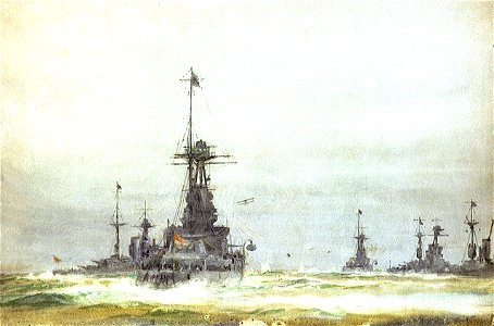 Battleships of the Atlantic Fleet at sea,1919-20 RMG PW0883. Free illustration for personal and commercial use.