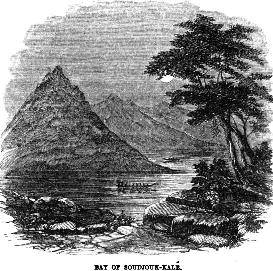 Bay of Soudjouk-Kalé. Edmund Spencer. Turkey, Russia, the Black Sea, and Circassia. Free illustration for personal and commercial use.